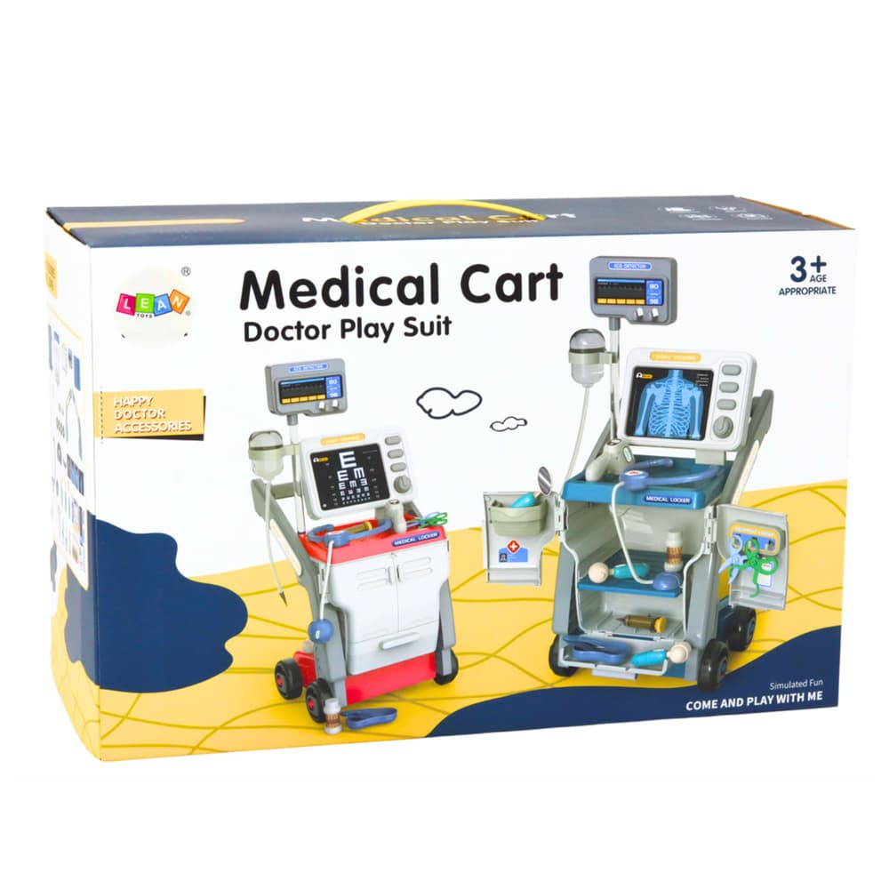 LEAN TOYS Mali doktorjev komplet z vozičkom, RTG, EKG, lučmi, modri 6