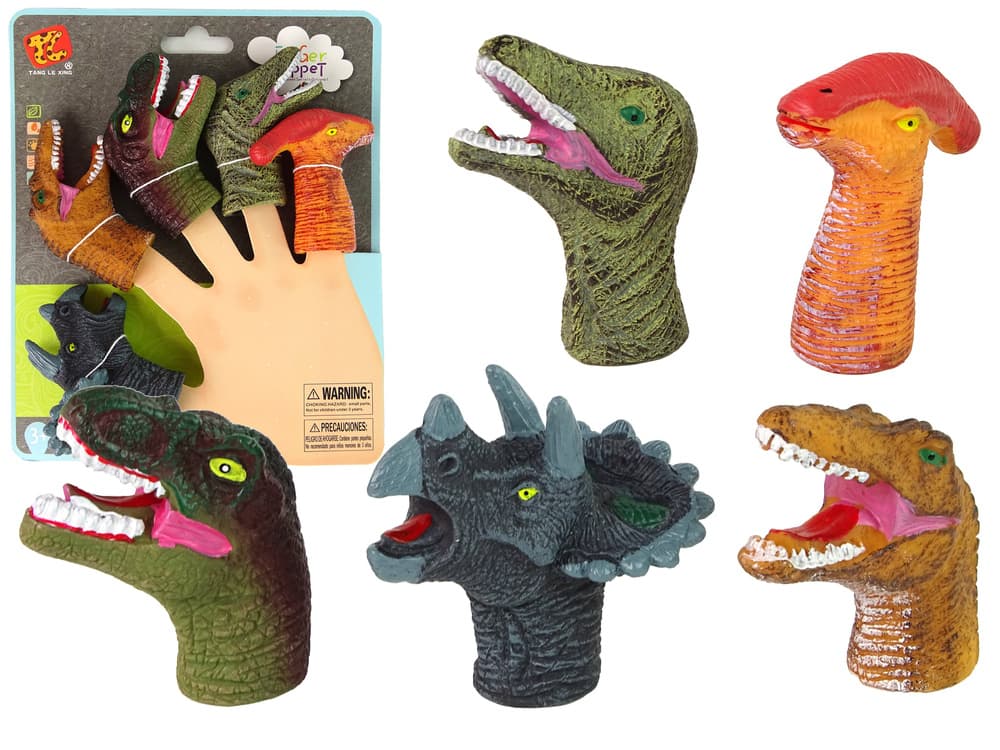 LEAN TOYS Pacinke na prstih dinozavri, pisane, 5 kosov