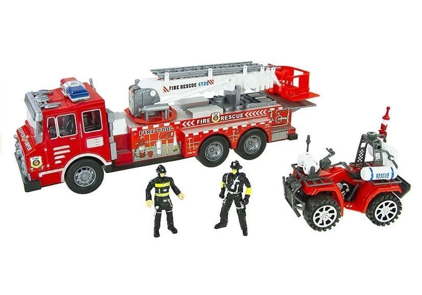 LEAN TOYS Velik gasilski set: tovornjak, gasilci, quad, čelada 5