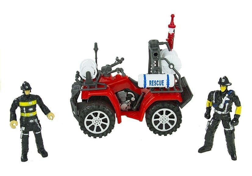 LEAN TOYS Velik gasilski set: tovornjak, gasilci, quad, čelada 6