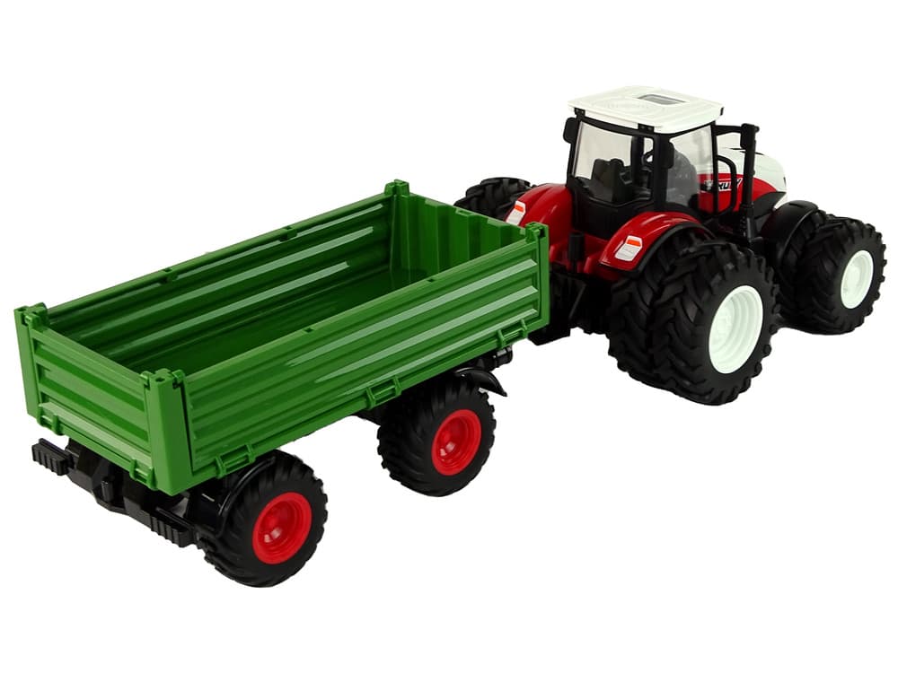 Traktor na daljinsko vodenje z prikolico, 1:24, rdeč/zelen 5