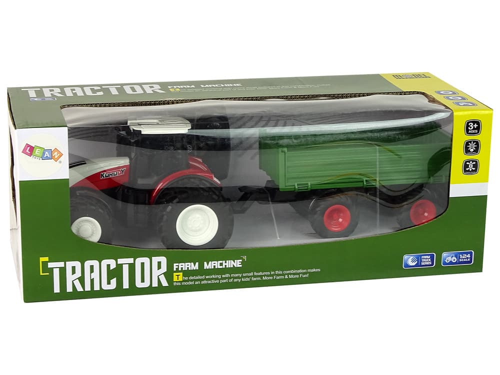 Traktor na daljinsko vodenje z prikolico, 1:24, rdeč/zelen 6