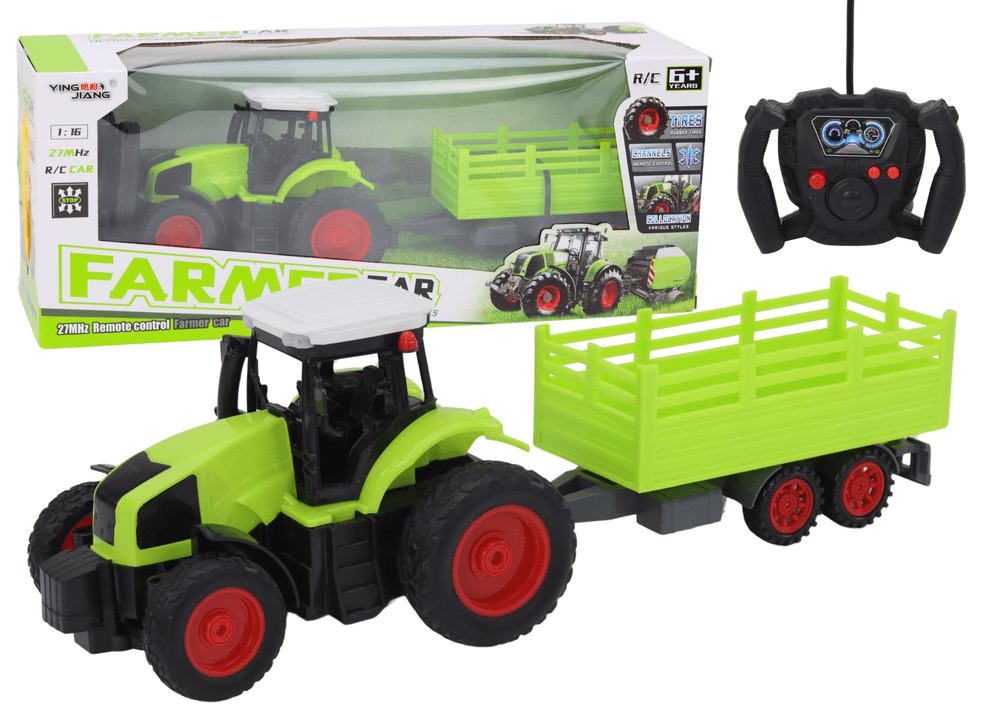 Traktor na daljinsko vodenje RC s prikolico 1:16, zelena