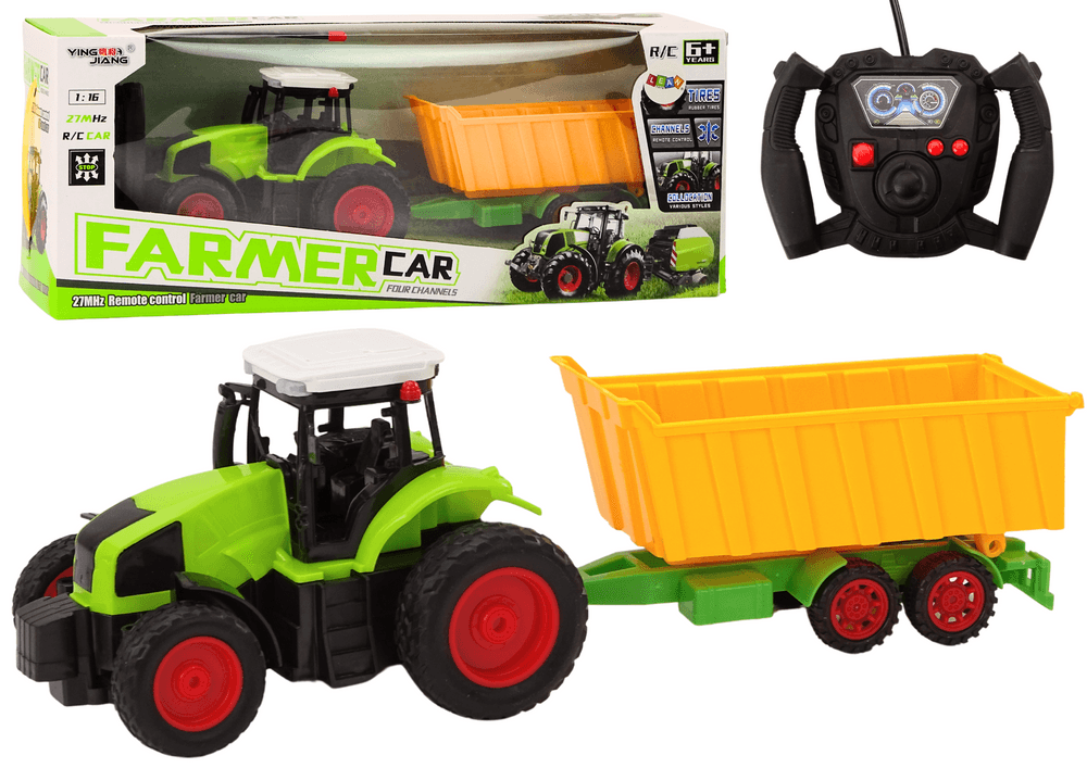 Traktor na daljinsko vodenje RC s prikolico 1:16, zelena
