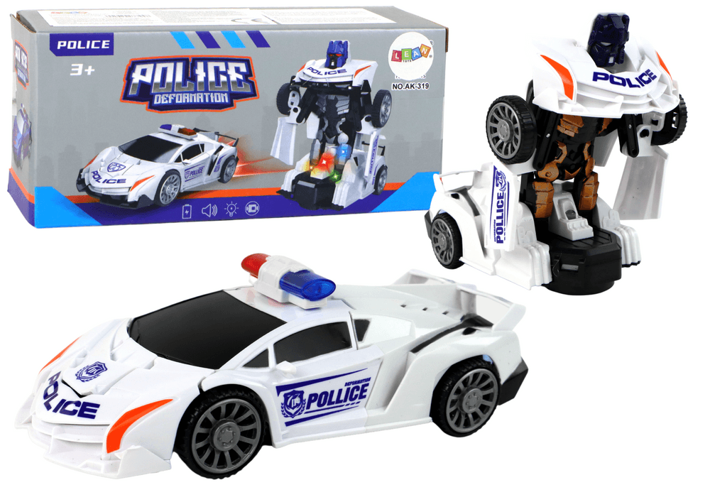 Avtomobil-Robot LEAN TOYS Policijski Beli 2v1