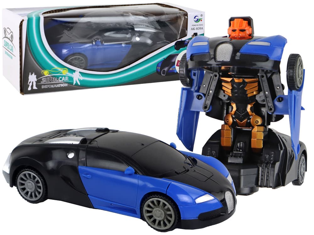 Daljinsko voden avtomobil-robot 2v1 Bugatti modri s svetlobnimi efekti