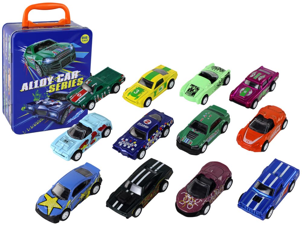 Set 12 kovinskih vozil LEAN TOYS z vztrajnostnim pogonom v kovčku 1:64