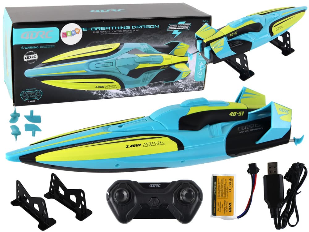 RC čoln LEAN TOYS, rumeno-turkizen, 2.4G, 40 km/h, vodoodporen