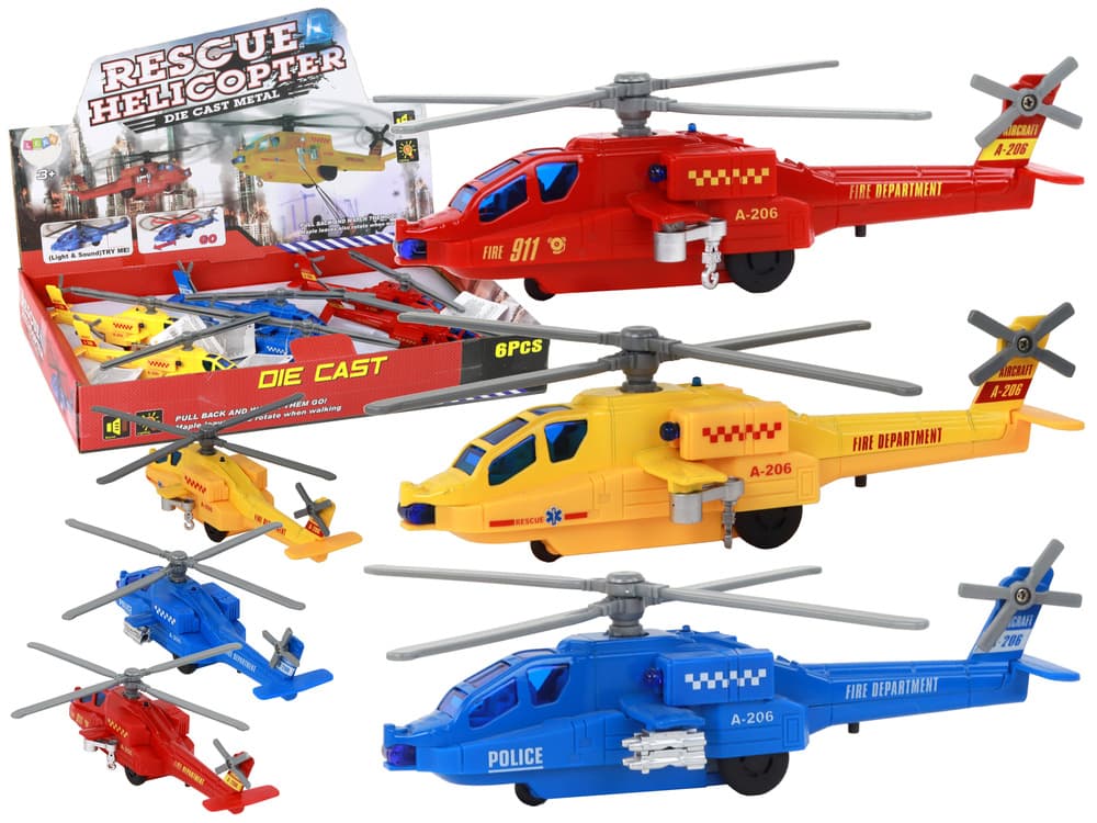 Reševalni helikopter z vzmetnim pogonom, aluminijast, mešani, z zvokom in lučmi