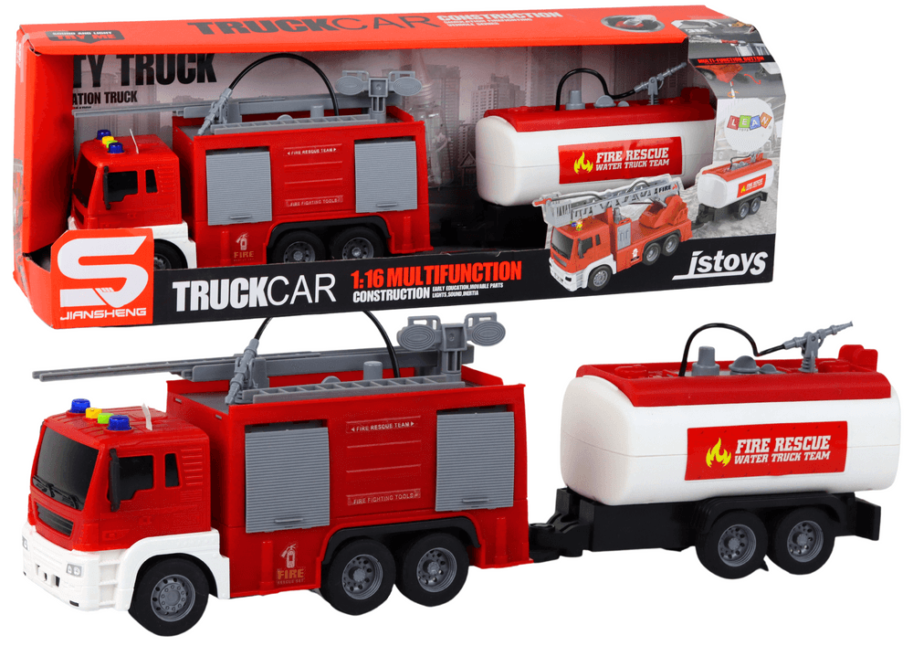 LEAN TOYS Gasilski Tovornjak z Prikolico 1:16, Luči in Zvoki