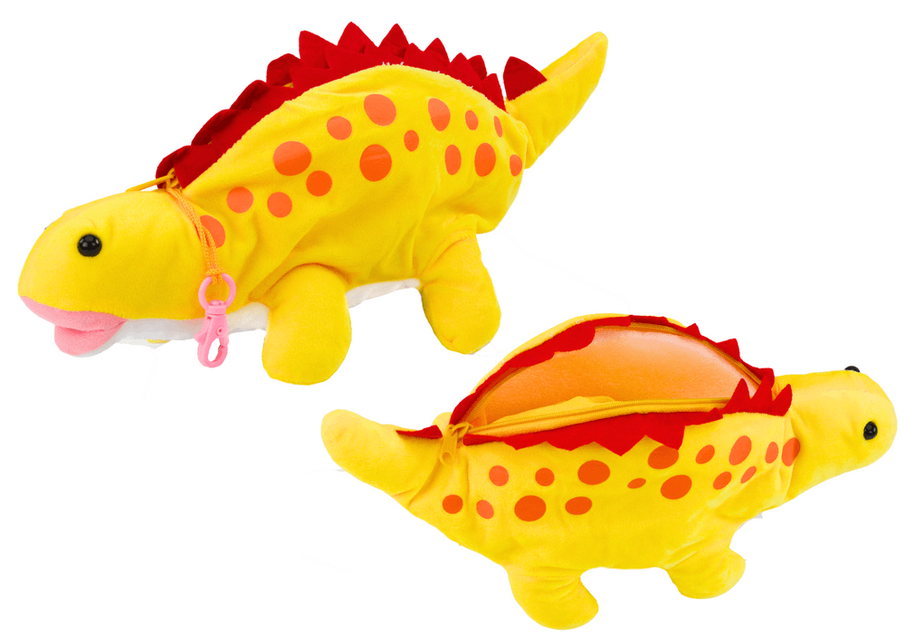 LEAN TOYS Plišasti dinozavr, peresnica / torbica, rumena