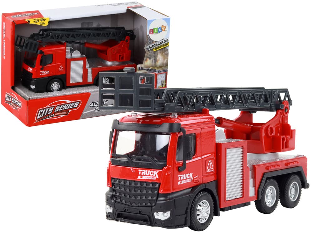 LEAN TOYS Rdeči gasilski avto z izvlečno lestvijo, 1:32