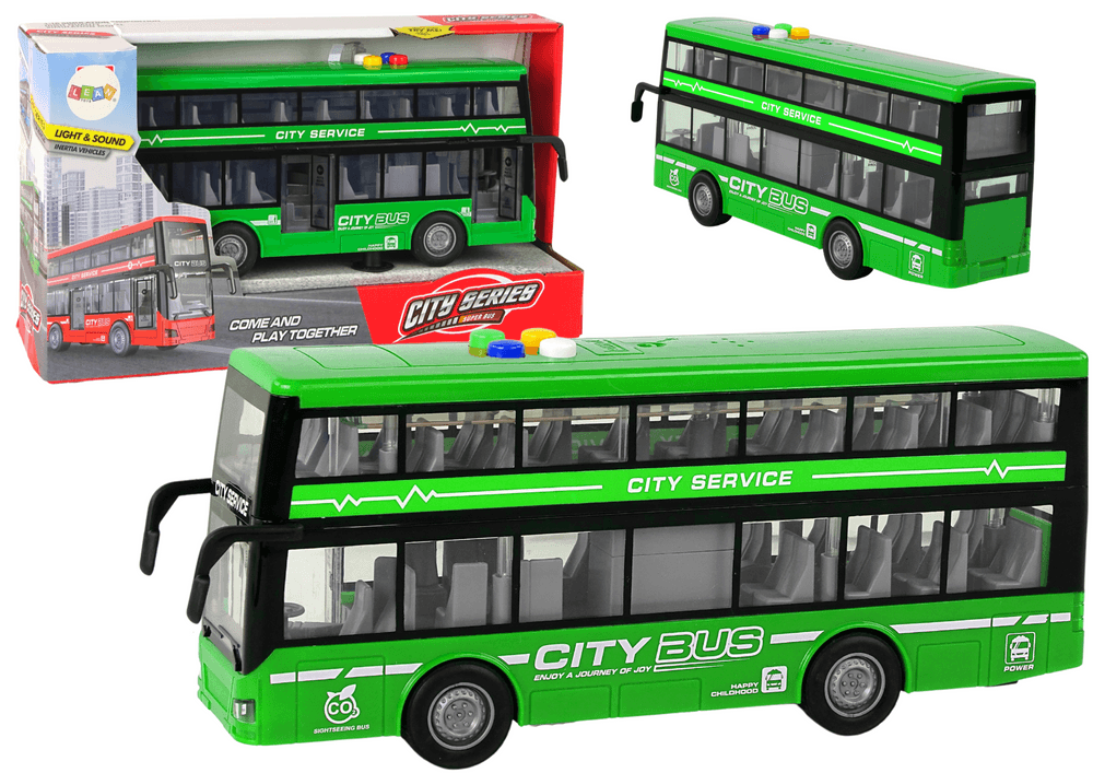 LEAN TOYS Dvoposteljni avtobus na baterije, zelena, 1:16