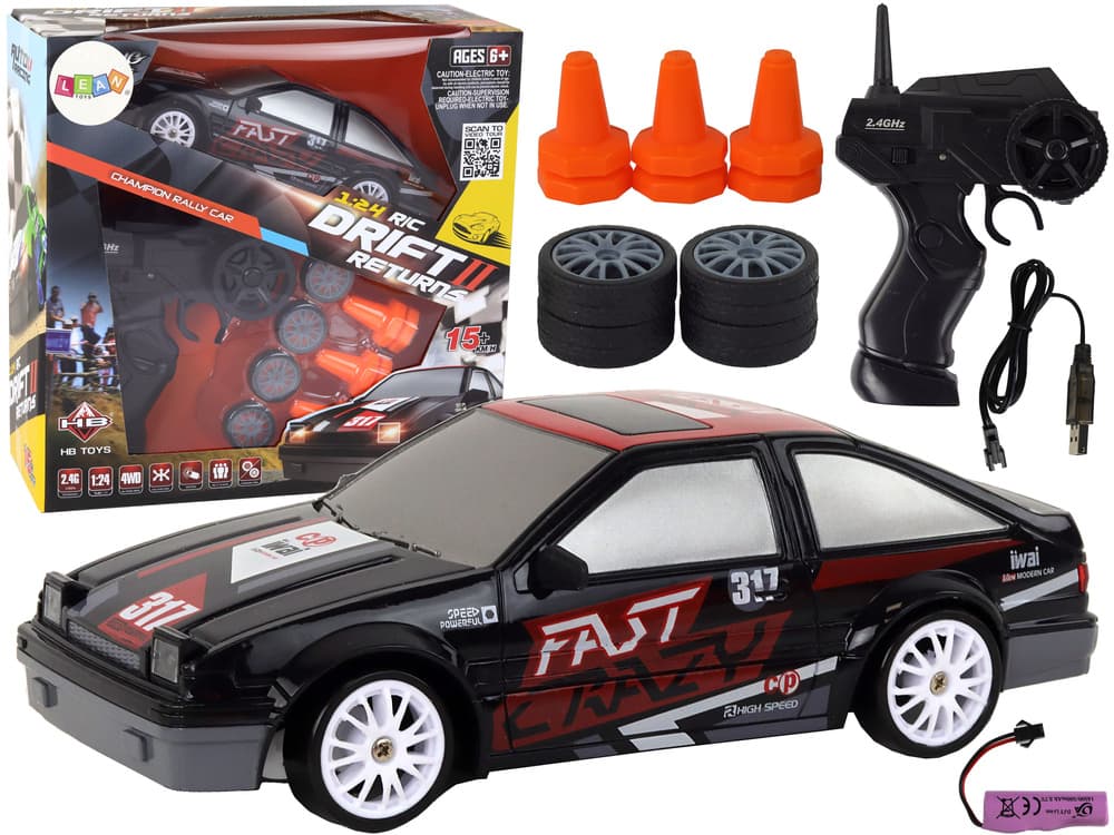 Športni avto LEAN TOYS na daljinsko upravljanje, črni, 1:24