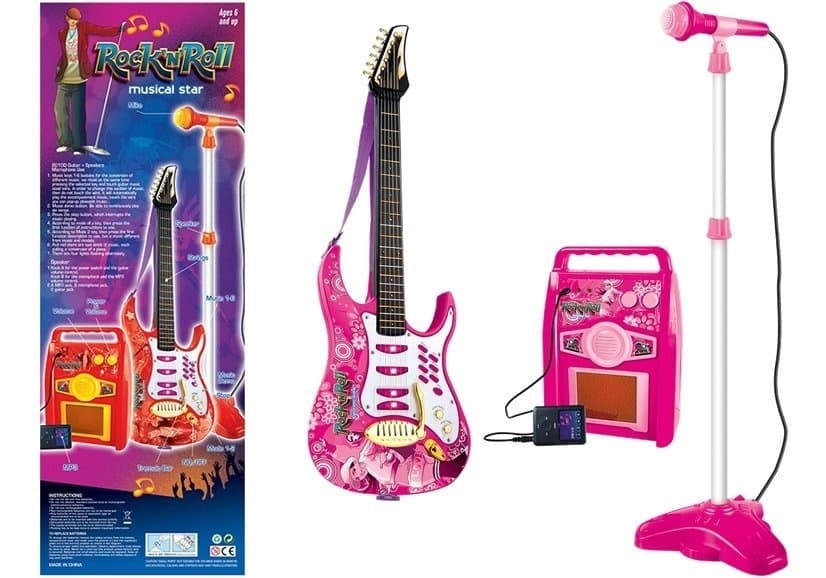 LEAN TOYS Růžová otroška kitara z mikrofonom in ojačevalcem 2