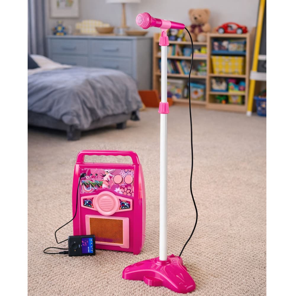 LEAN TOYS Růžová otroška kitara z mikrofonom in ojačevalcem 4