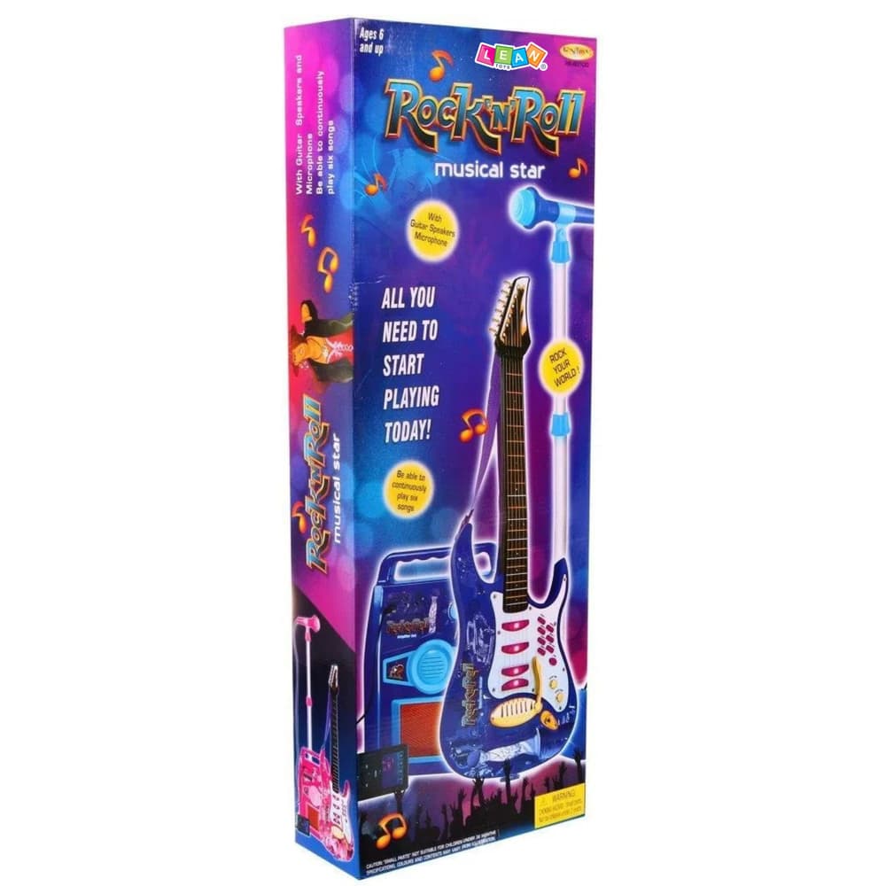 LEAN TOYS Růžová otroška kitara z mikrofonom in ojačevalcem 5