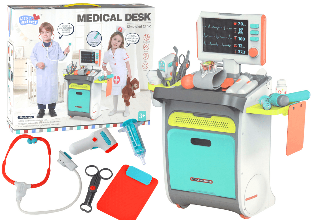 Komplet malega zdravnika LEAN TOYS z vozičkom, RTG, EKG in dodatki