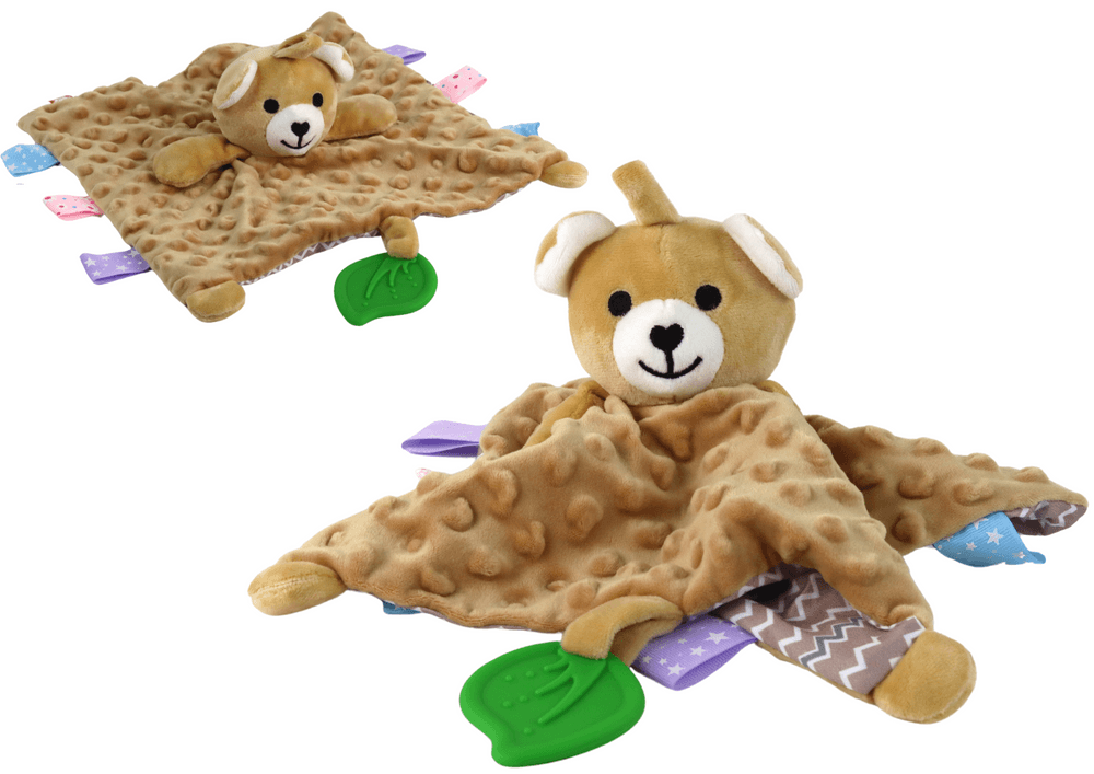 Plisani medvjedić LEAN TOYS s kukićem, zvečkom i grizalom