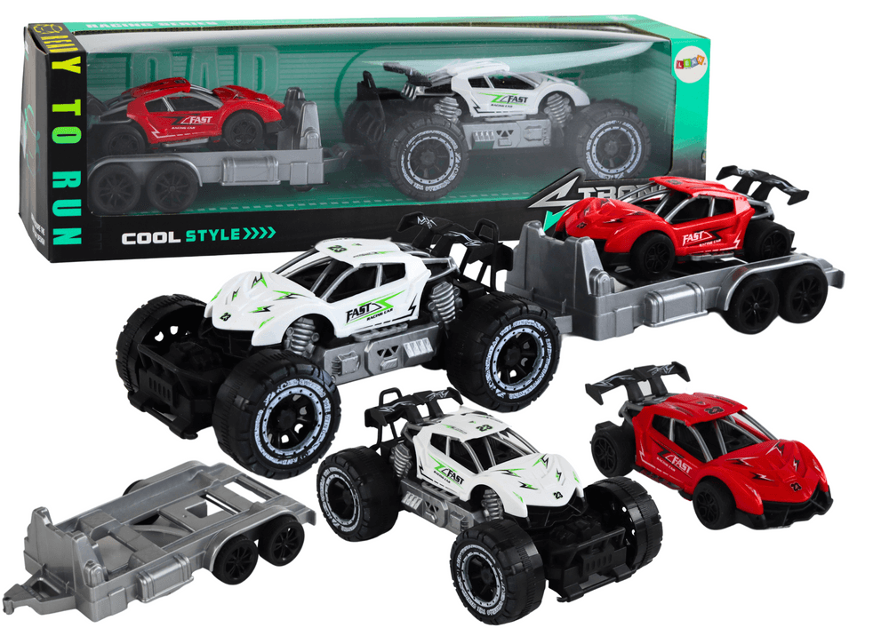 Terensko vozilo LEAN TOYS belo s prikolico in športnim avtom