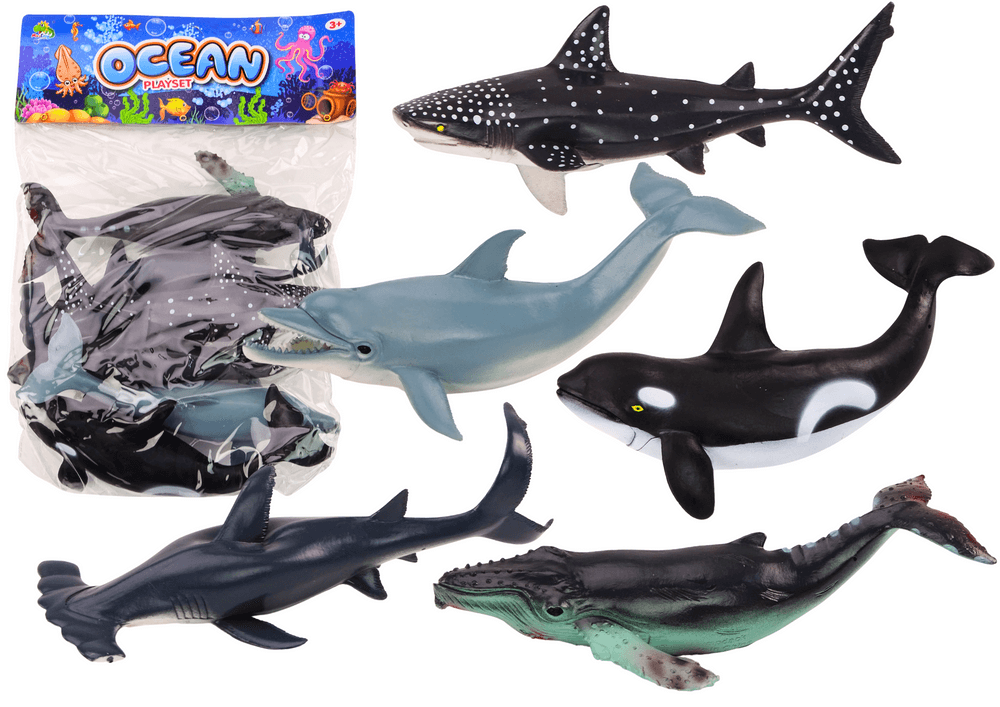 LEAN TOYS komplet figuric morskih živali (orka, kit, morski pes) 6 kosov