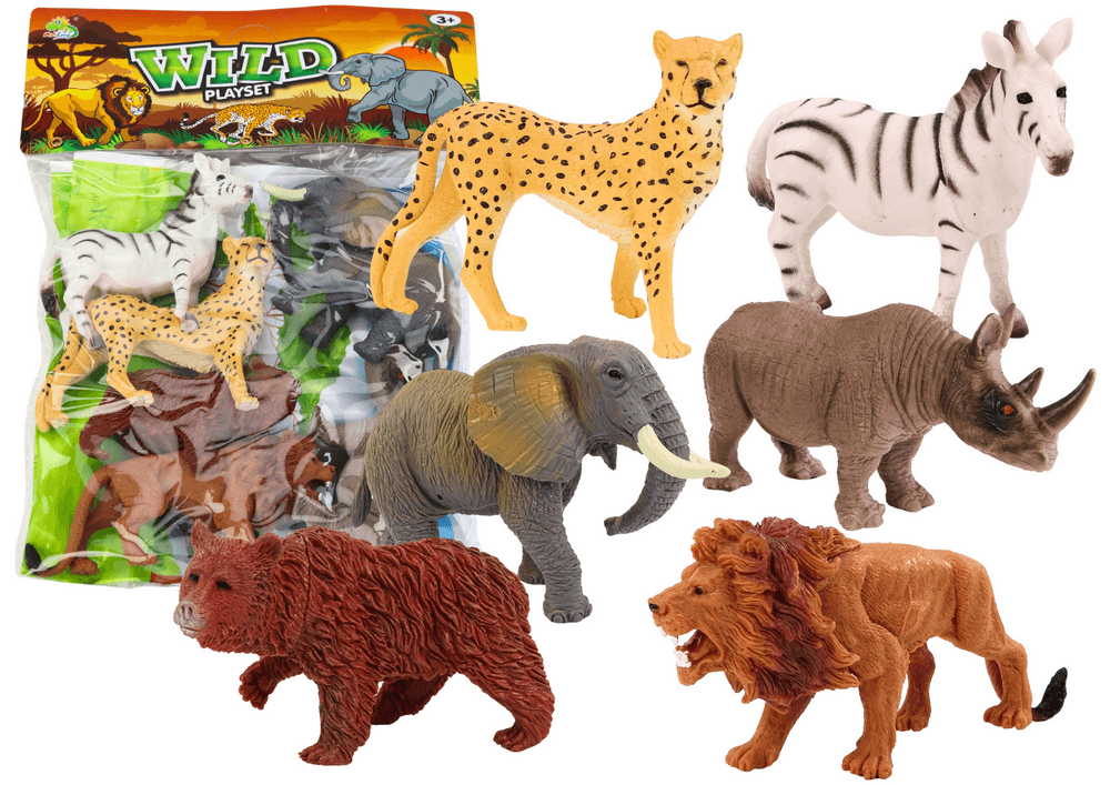 LEAN TOYS komplet figuric divjih živali (slon, lev, nosorog) 6 kosov