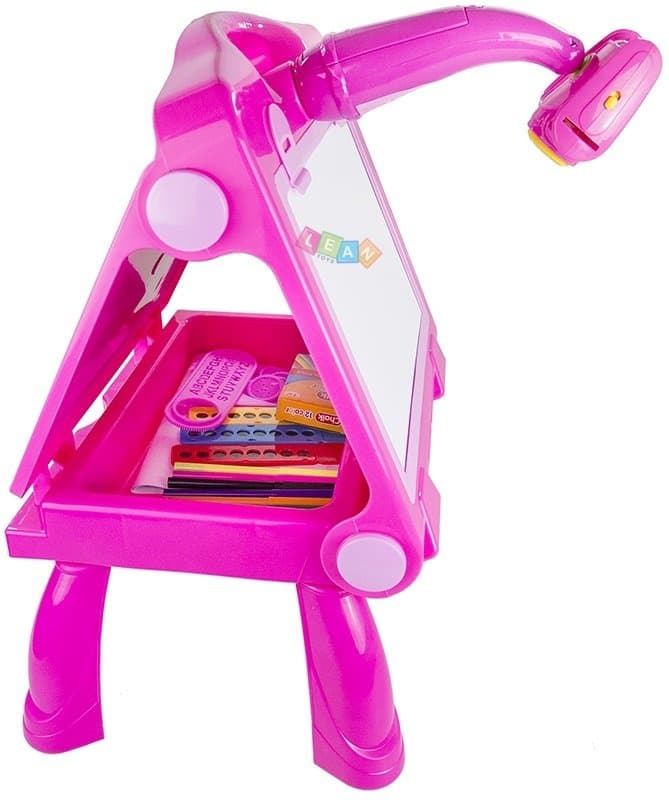 LEAN TOYS 4v1 Růžová tabla s projektorjem, stojalo za slikanje (49 cm)
