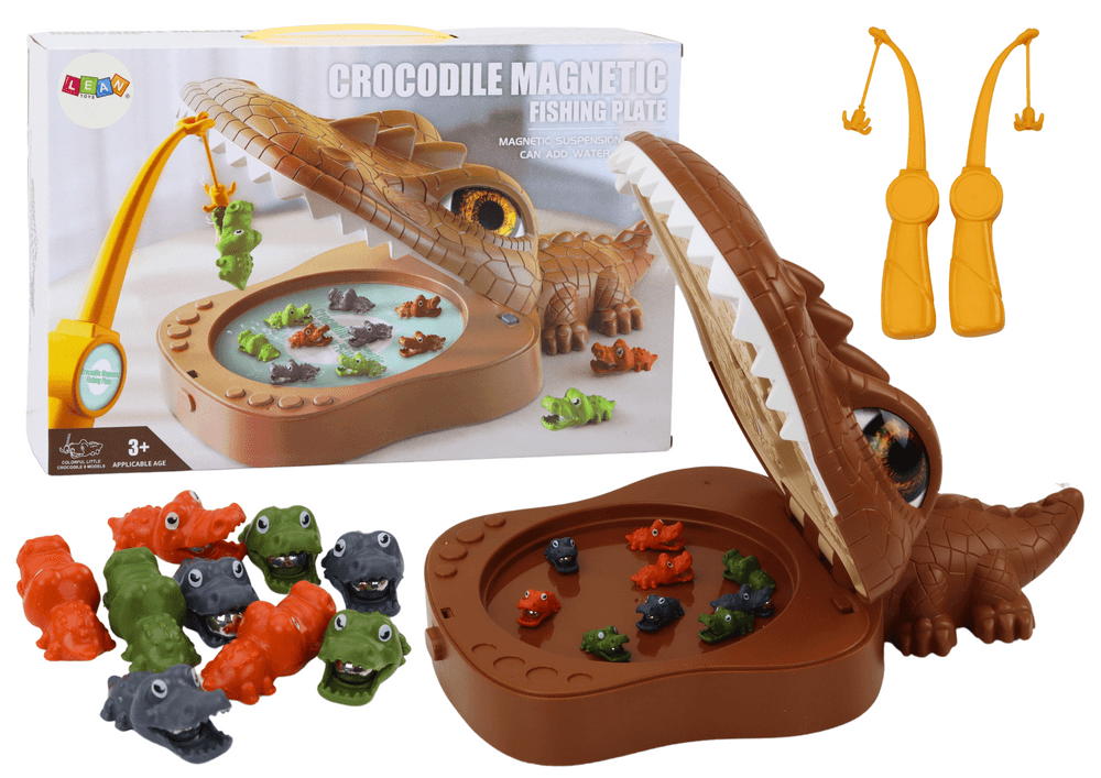 LEAN TOYS Magnetska igra Ribolov Krokodilov, rjav