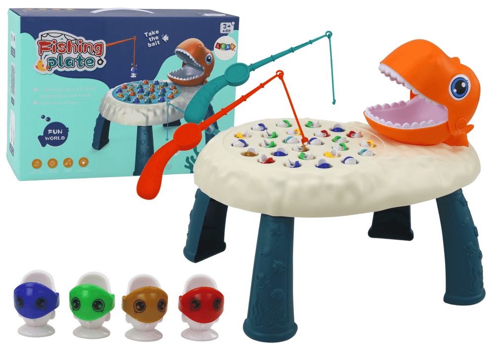 LEAN TOYS Igra lovljenja ribic na mizici, Dinozaver oranžni