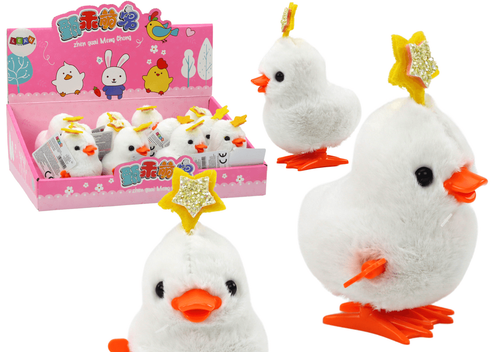 LEAN TOYS Skačuči piščanec, bel, z zvezdico, bel