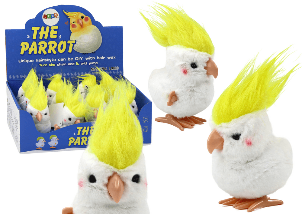 LEAN TOYS Plišasta igrača vzmetena papiga, bela