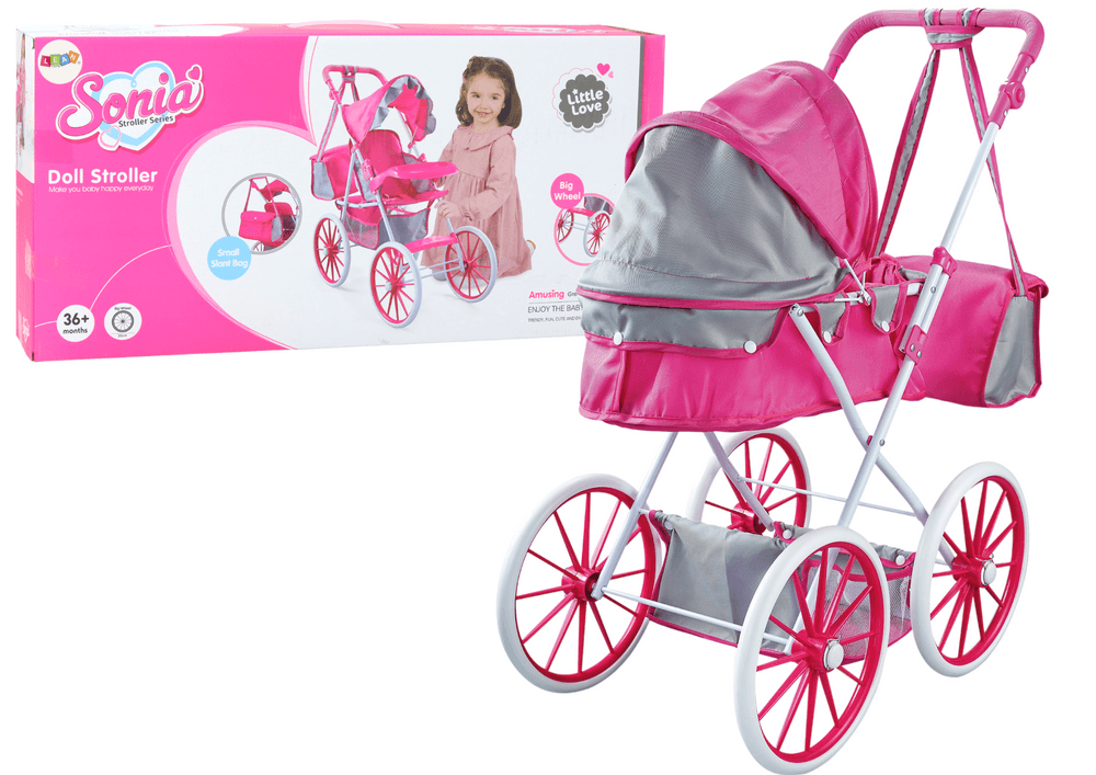 LEAN TOYS Voziček za punčke, kovinski, roza