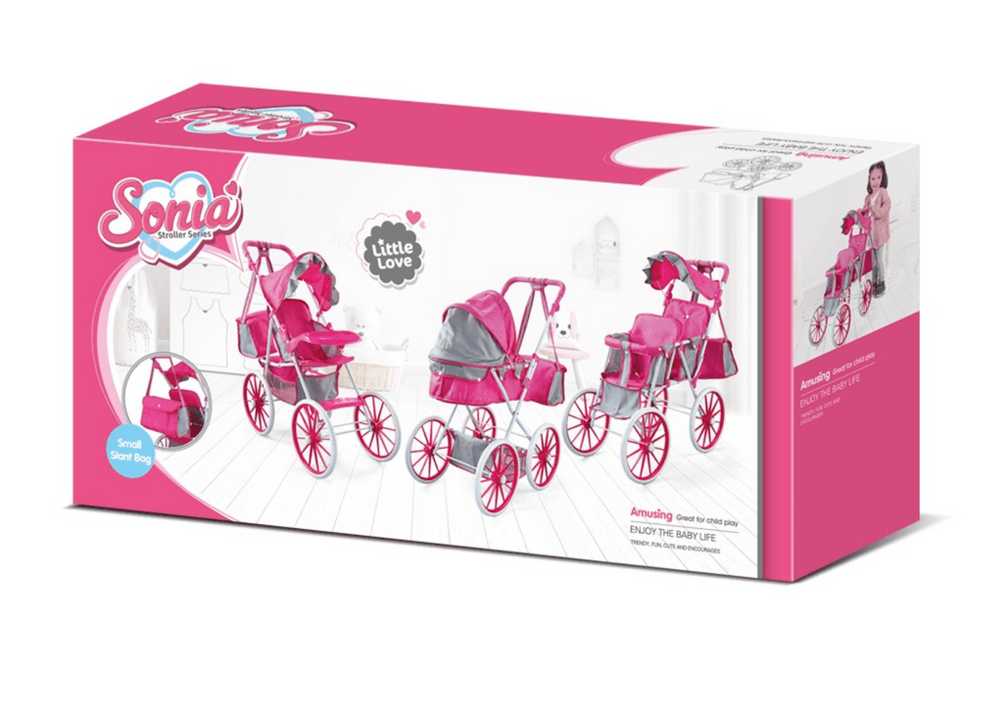 LEAN TOYS Voziček za punčke, kovinski, roza 3