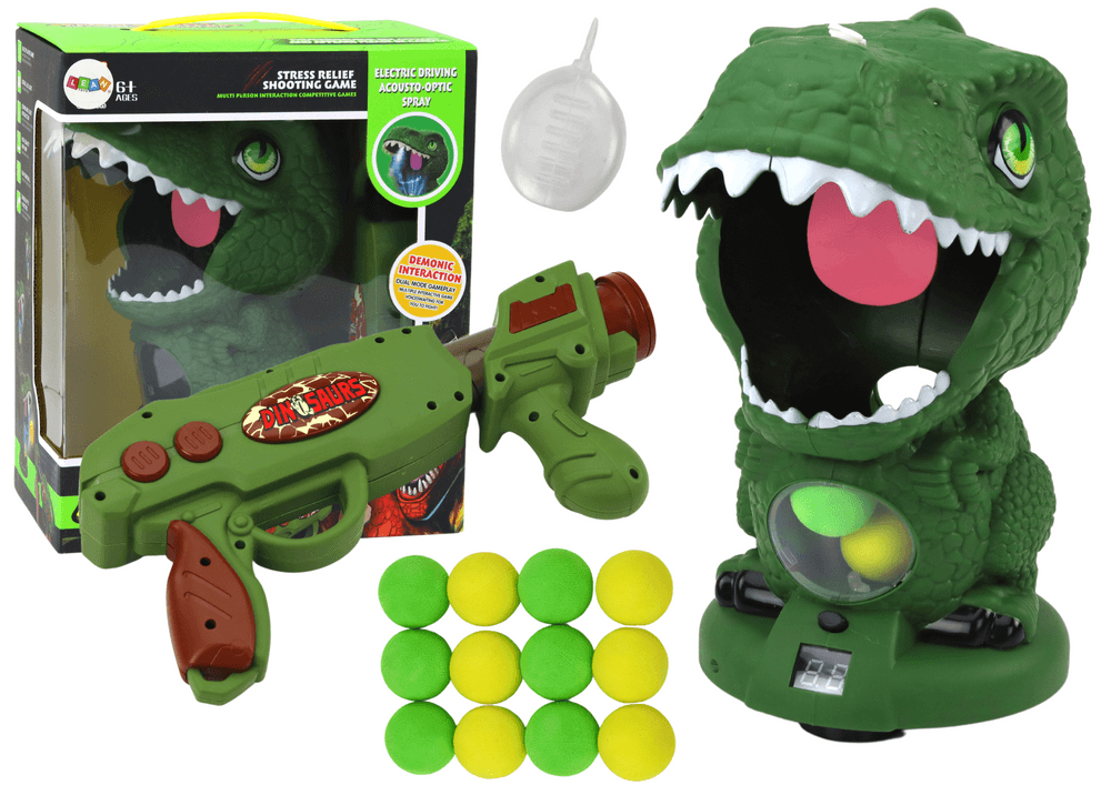 LEAN TOYS Igrača za ciljanje dinozavra, zelena s pištolo na mehke kroglice