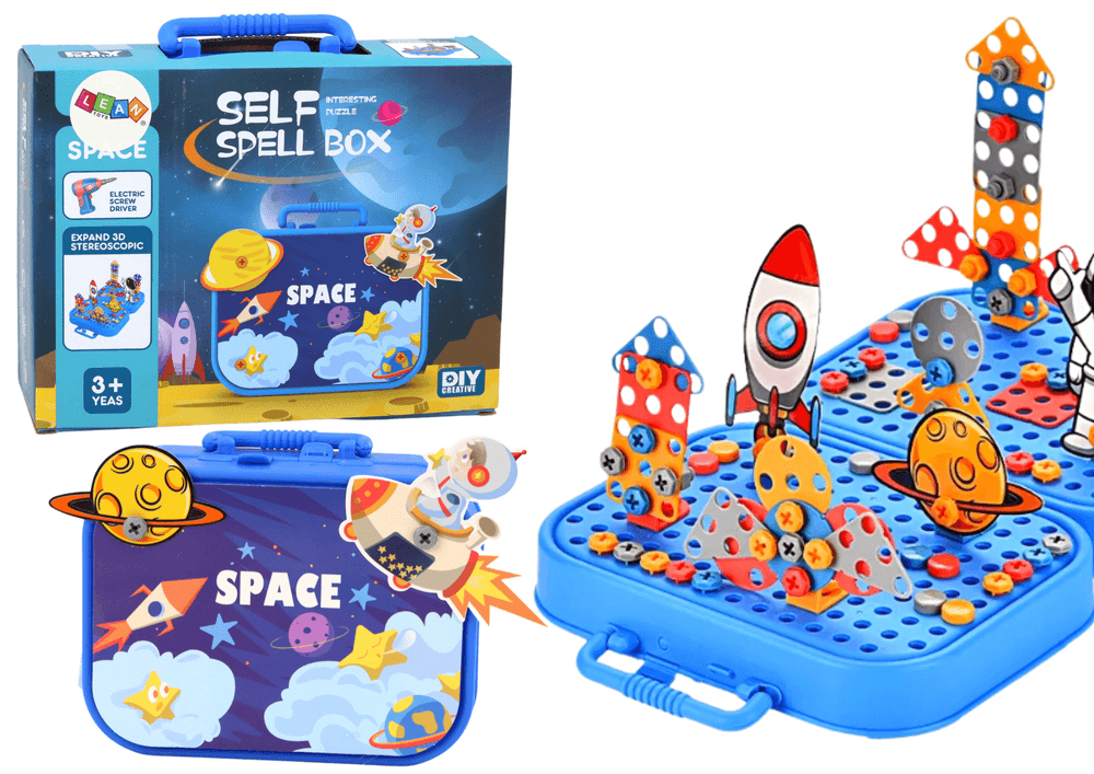 LEAN TOYS Kovček z orodjem in bloki za sestavljanje (228 el.) - Vesolje