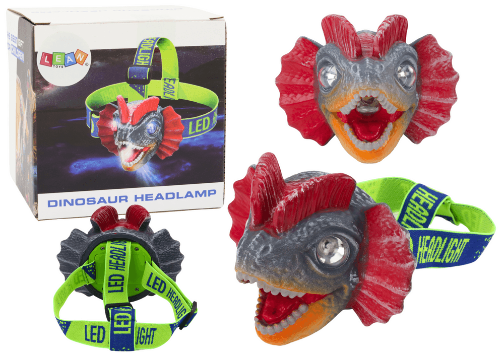 Naglavna svetilka z dinozavrom, nastavljivim trakom in 3 LED