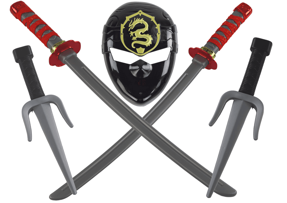 Ninja bojevniški set: maska, meči in bodala z rdečimi okraski 2