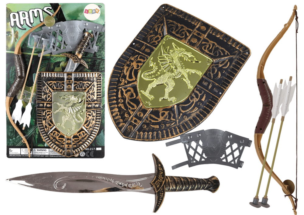 Vitezov set, lok, meč, ščit, zapestnik, viteški kostum