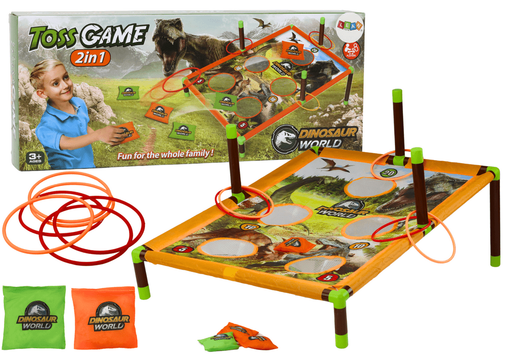 Igra metanja z vrečkami in obroči 2v1 z dinozavri LEAN TOYS