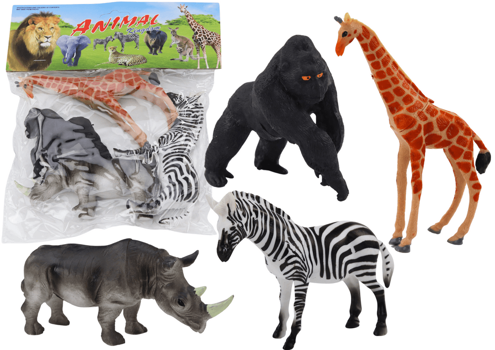 Komplet afriških živalskih figuric - Žirafa, Gorila, Zebra, Nosorog LEAN TOYS
