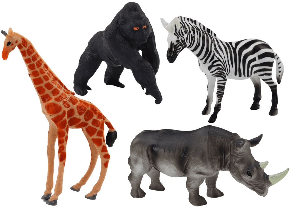Komplet afriških živalskih figuric - Žirafa, Gorila, Zebra, Nosorog LEAN TOYS 2