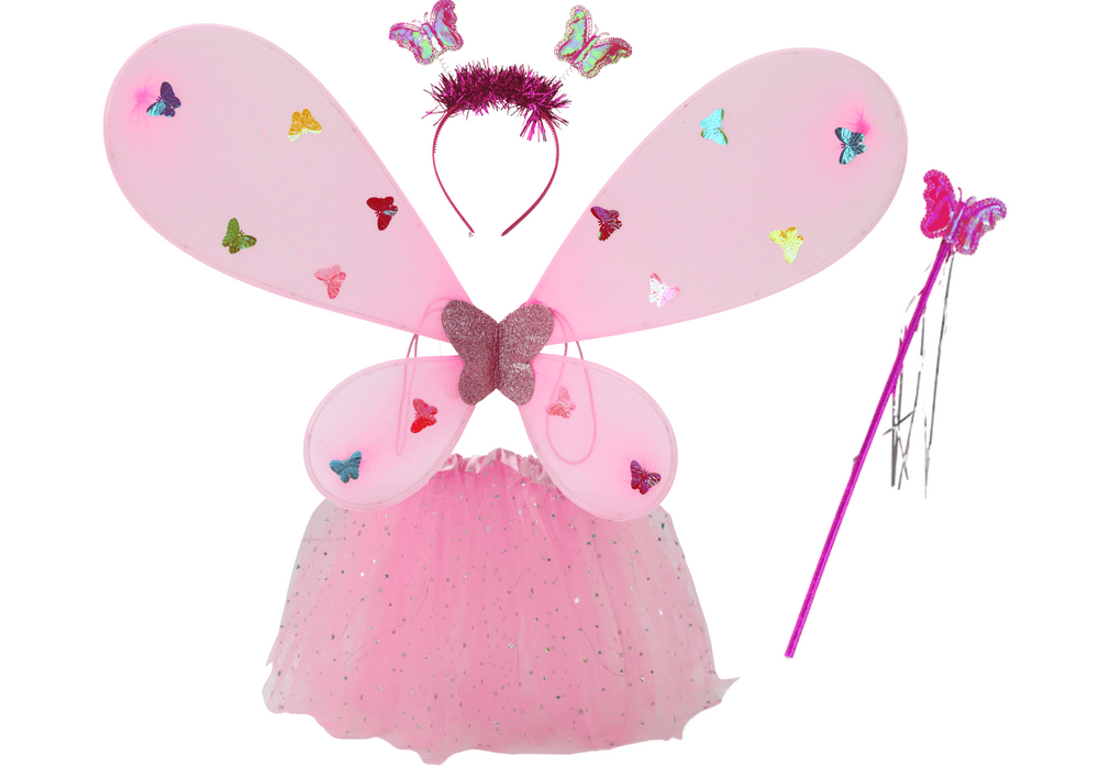 LEAN TOYS Kostum Vila Metuljček Roza - Krila, Palica, Majčka
