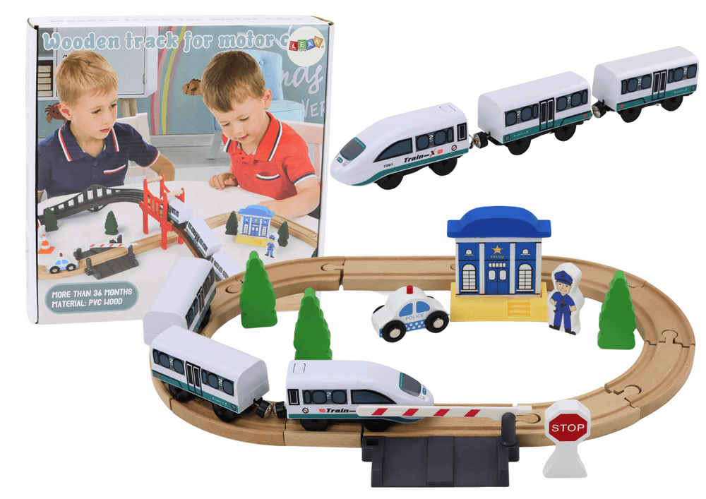 LEAN TOYS Leseni Vlak Komplet - Tirnice, Most, Policija, 3,2m