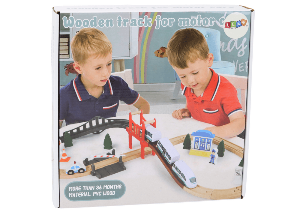 LEAN TOYS Leseni Vlak Komplet - Tirnice, Most, Policija, 3,2m 5