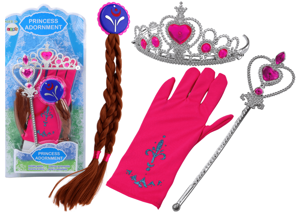 LEAN TOYS Komplet Princezini Dodatki - Krona, Palica, Rokavice, Čopi