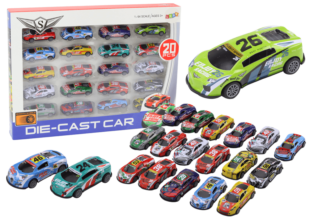 LEAN TOYS Set Športnih Avtomobilčkov - Resoraki 1:64, 20 Kosov
