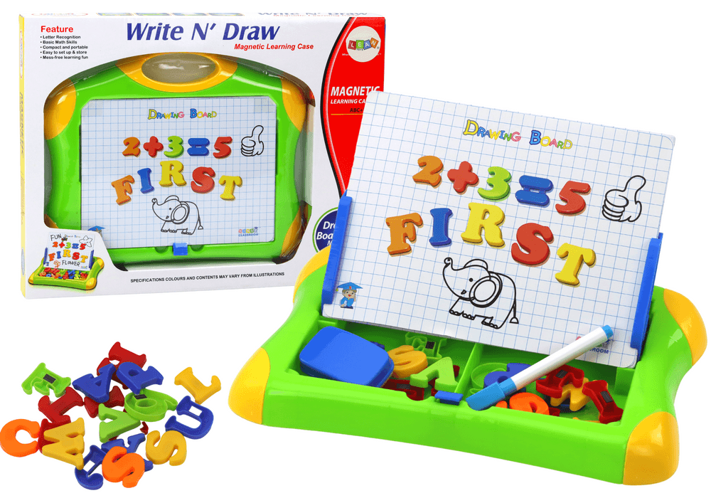 LEAN TOYS Magn Rubna Tabla za Učenje - Črke, Številke, Pisalo, Goba