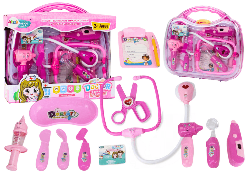 Komplet malega zdravnika LEAN TOYS - roza kovček, lučke in zvoki