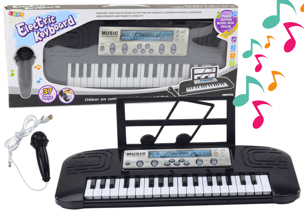Električno pianino za otroke LEAN TOYS - mikrofon, stojalo, črno