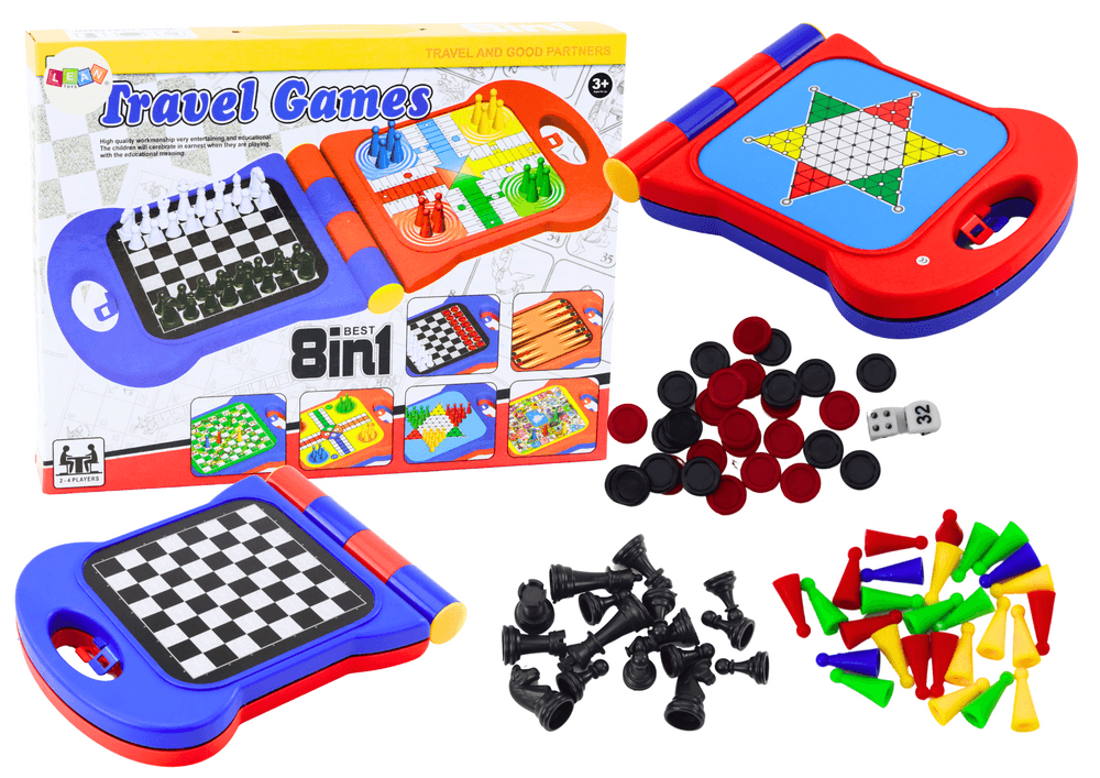 Potovalna igra 8v1 LEAN TOYS - šah, dama, ludo...